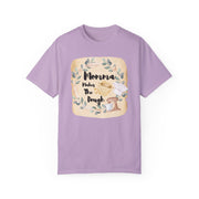Unisex garment-dyed T-shirt in lavender with "Momma Makes the Dough" baking-themed design, perfect gift for cooking enthusiasts.