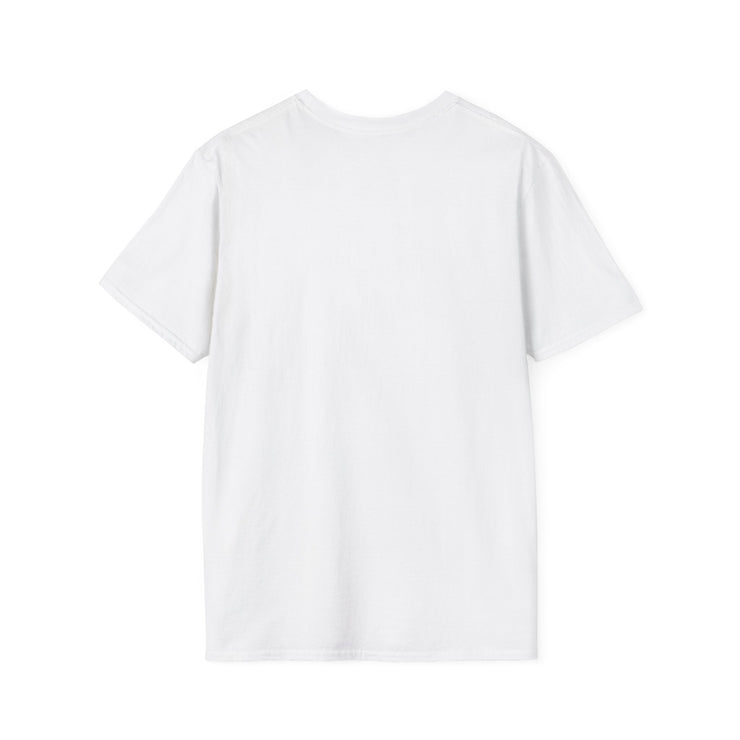 Unisex Softstyle T-Shirt in white, back view, showcasing classic fit and short sleeves.