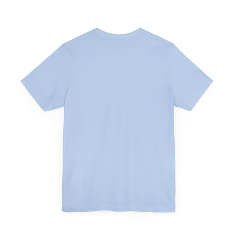 Light blue unisex jersey short sleeve t-shirt, breathable and lightweight, ideal for F.I.R.E. Movement enthusiasts.