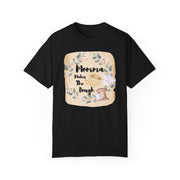 Unisex black garment-dyed t-shirt with "Momma Makes the Dough" design for baking lovers.