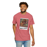 Unisex garment-dyed Bread Winner T-shirt in pink featuring race-themed graphic.