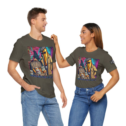 Unisex olive sourdough dealer tee with colorful graphic print, comfortable fit, and casual style