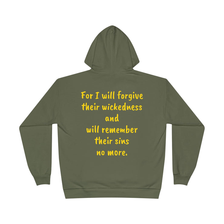 Unisex EcoSmart® Pullover Hoodie in olive green with motivational quote on back.