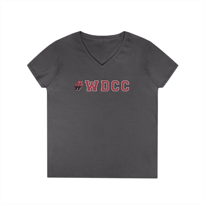 Stylish V-Neck T-Shirt with #WDCC Design, Casual Wear, Gift for Friends, Trendy Outfit, Everyday Style, Summer Fashion