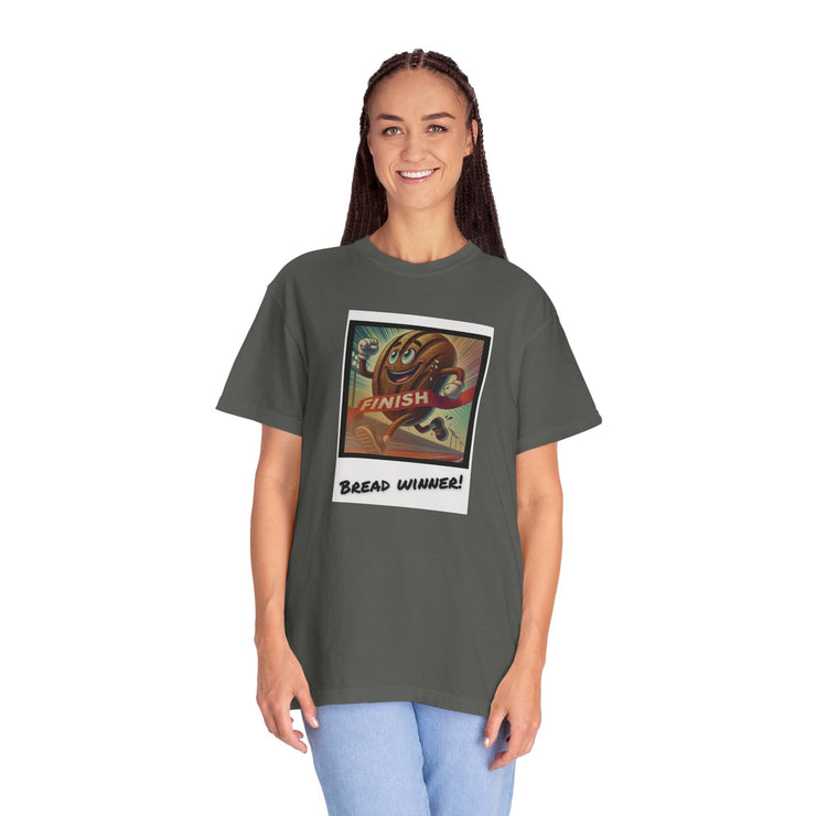 Unisex Bread Winner T-Shirt with vibrant graphic design, ethically made from 100% US cotton, featuring a garment-dyed finish for unique texture and available in multiple sizes.