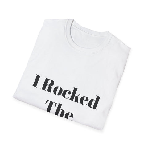 Unisex Softstyle T-Shirt with "I Rocked The Challenge" design folded neatly.