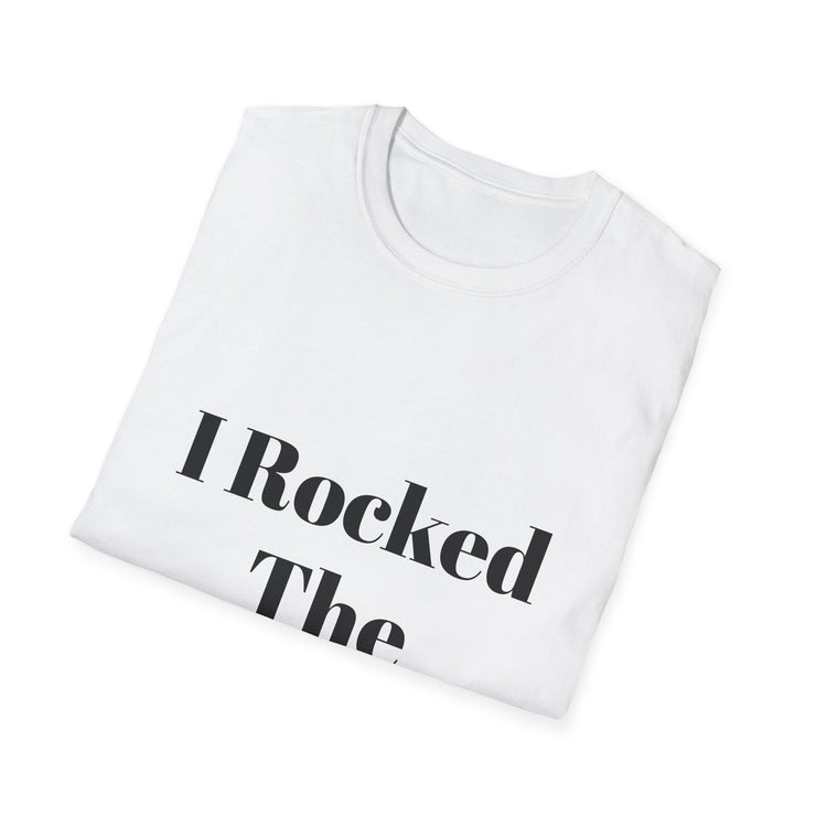 Unisex Softstyle T-Shirt with "I Rocked The Challenge" design folded neatly.