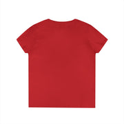 Red ladies' V-neck t-shirt with inspirational design, made from 100% cotton.