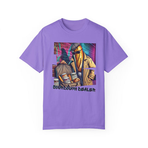 Purple "Sourdough Dealer" T-Shirt with unique graphic design, perfect for art lovers and hipsters.