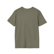 Unisex Softstyle T-Shirt in olive green, back view, showcasing classic fit and short sleeves.