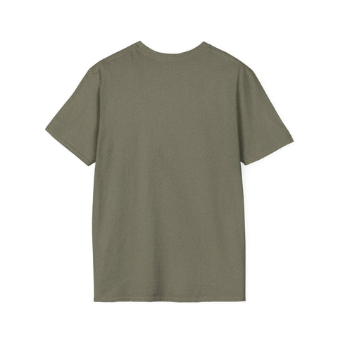 Unisex Softstyle T-Shirt in olive green, back view, showcasing classic fit and short sleeves.