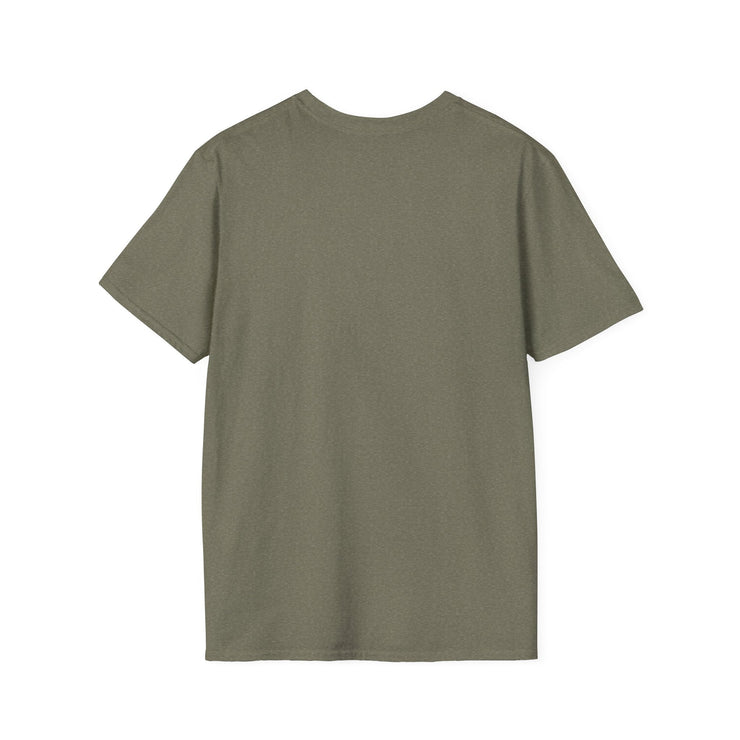 Unisex Softstyle T-Shirt in olive green, back view, showcasing classic fit and short sleeves.