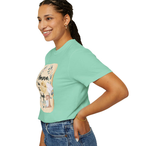 Unisex garment-dyed T-shirt in vibrant color with "Mom&