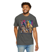 Sourdough Dealer T-Shirt featuring colorful artwork, worn by person; playful design perfect for art lovers.