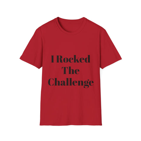 Unisex Softstyle T-Shirt, red with "I Rocked The Challenge" text.