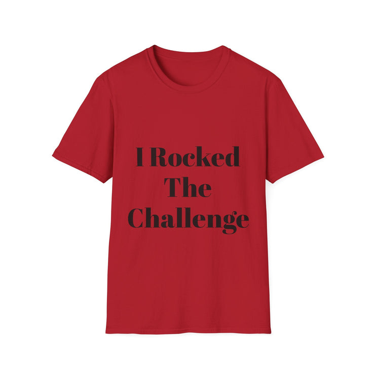 Unisex Softstyle T-Shirt, red with "I Rocked The Challenge" text.