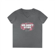 We Don't Care Club Ladies' V-Neck T-Shirt, Casual Wear, Gift for Friends, Relaxed Fit, Fun Statement Tee