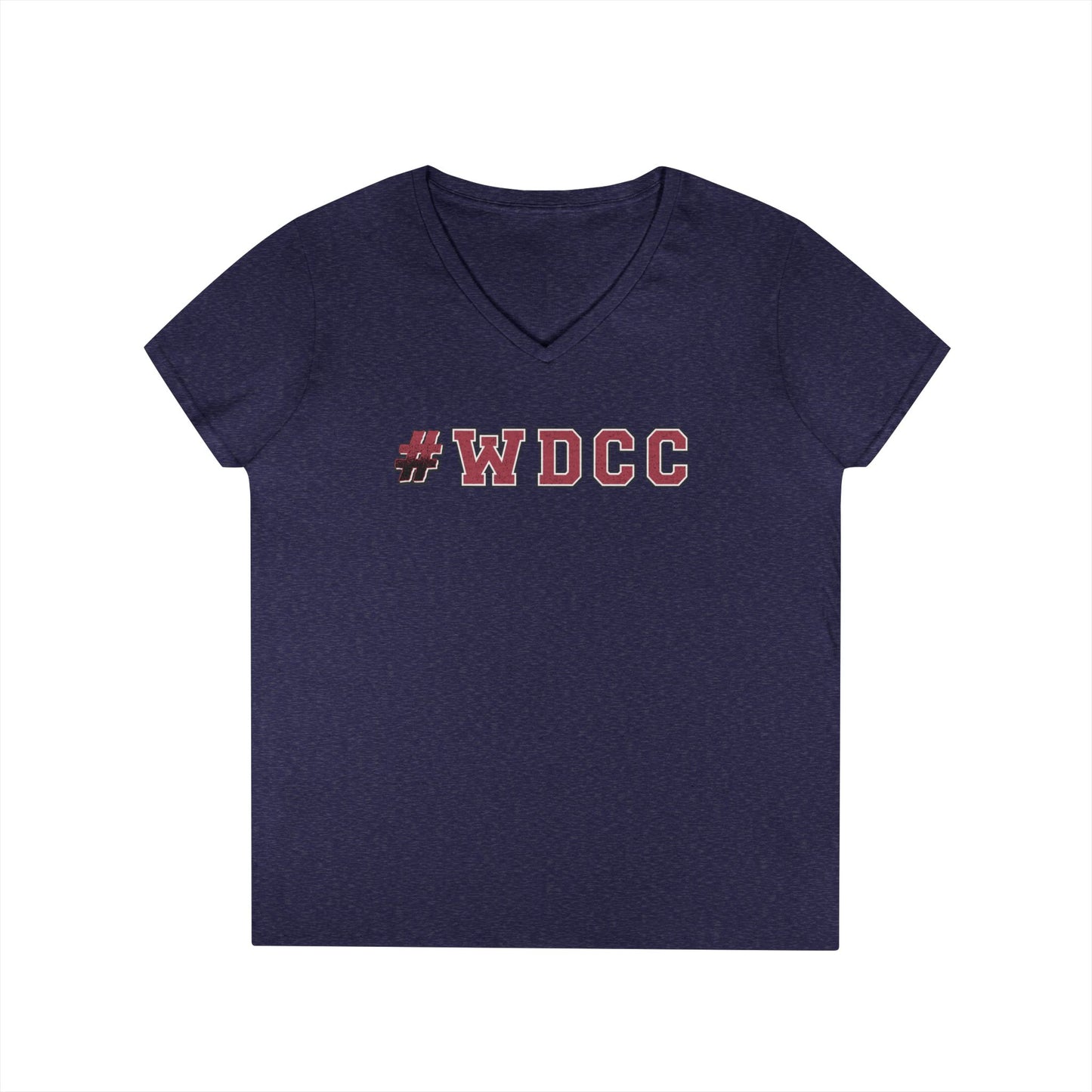 Stylish V-Neck T-Shirt with #WDCC Design, Casual Wear, Gift for Friends, Trendy Outfit, Everyday Style, Summer Fashion