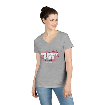 We Don't Care Club Ladies' V-Neck T-Shirt, Casual Wear, Gift for Friends, Relaxed Fit, Fun Statement Tee
