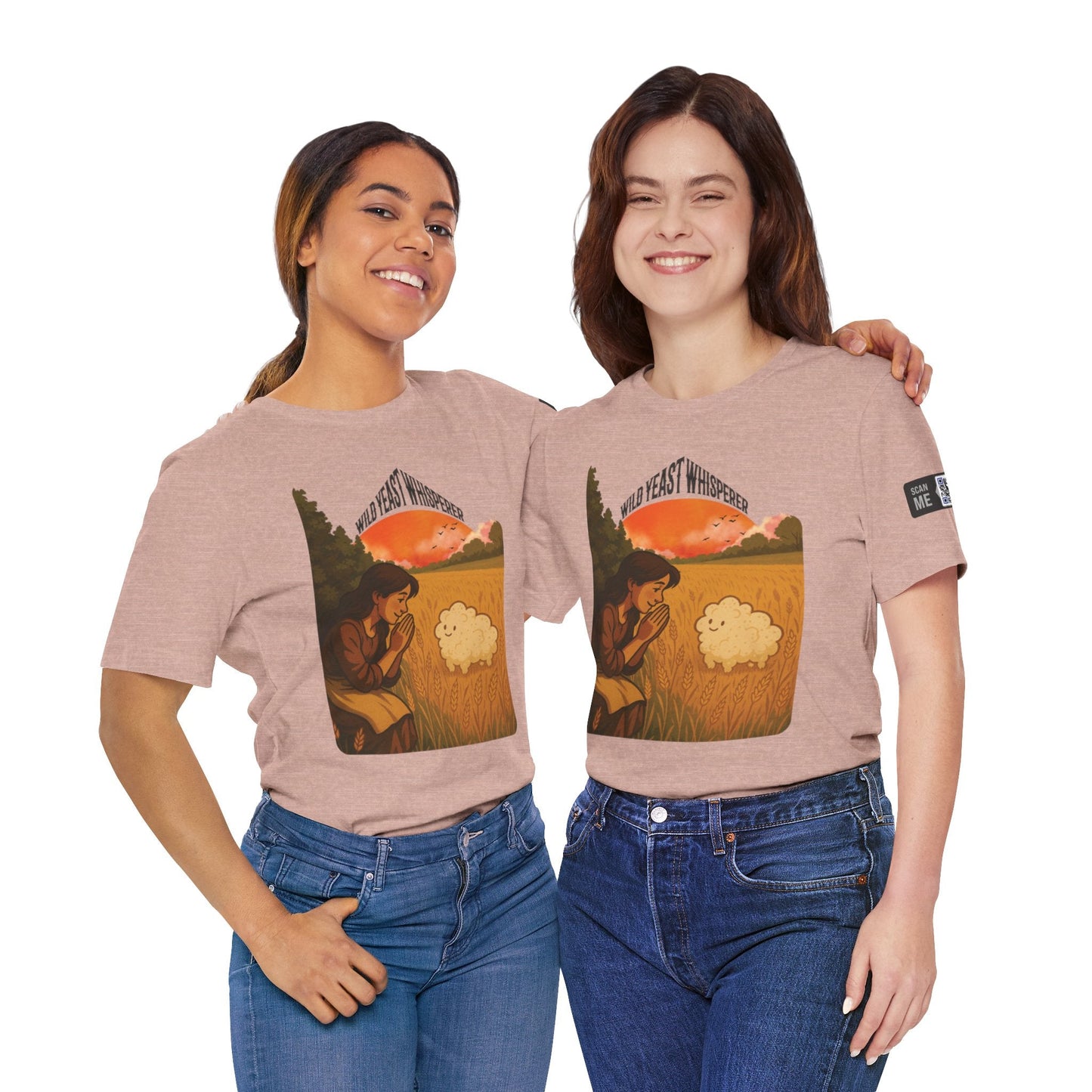 Two women wearing Wild Yeast Whisperer Women's T-shirts with graphic design, casual fit and short sleeves