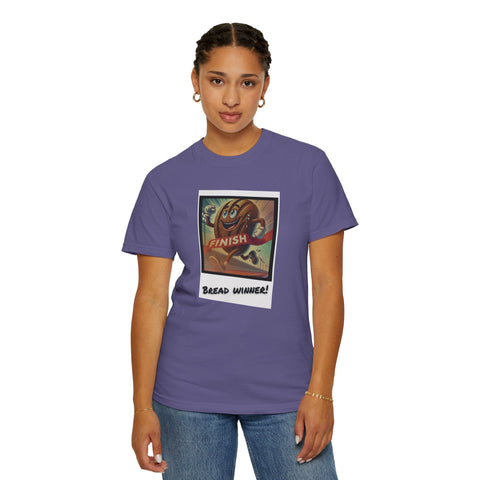 Unisex Bread Winner T-Shirt, purple garment-dyed cotton, casual fit.
