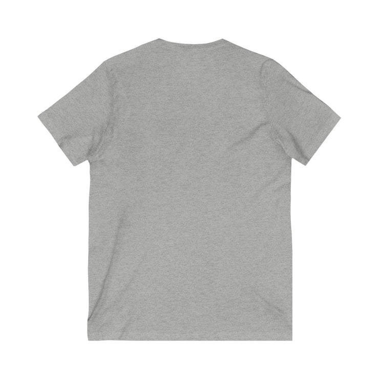 Unisex grey jersey V-neck tee shirt, "Because I Am Your Coach" design.