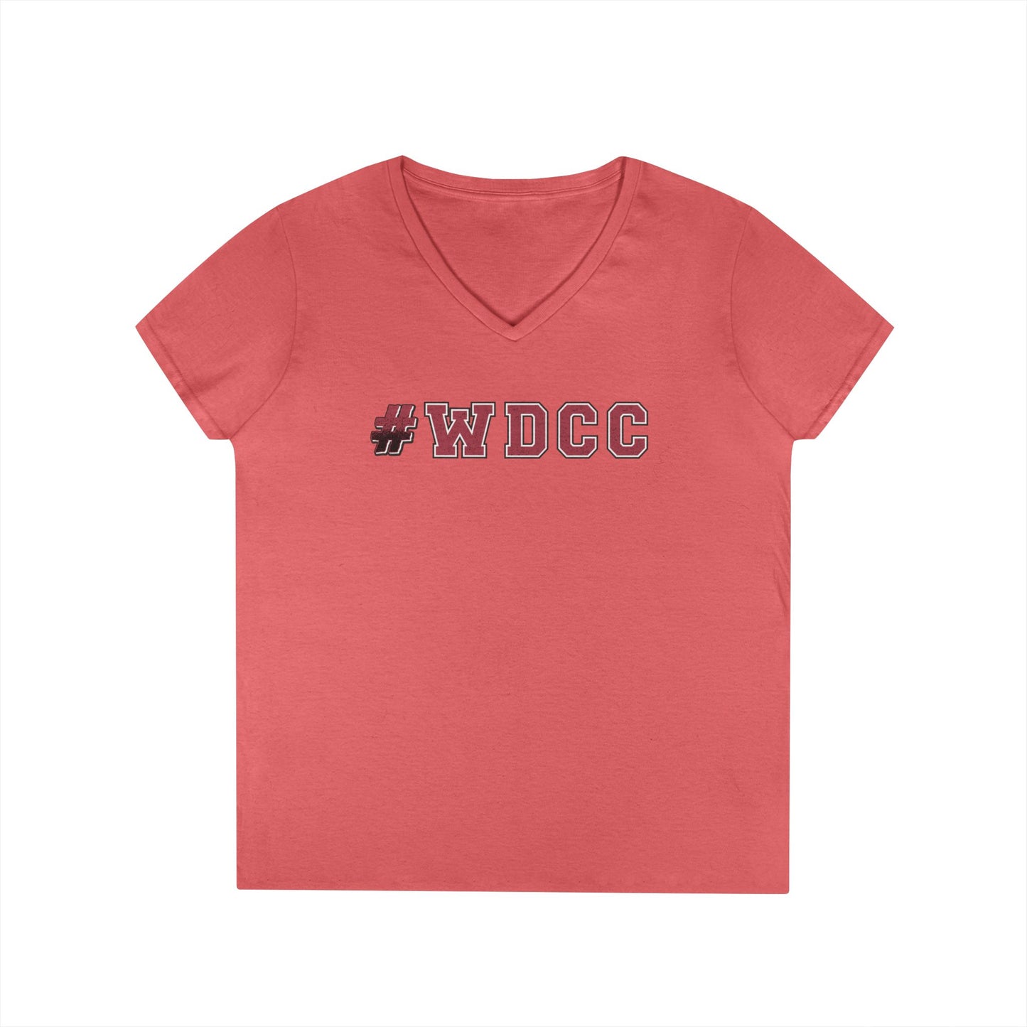 Stylish V-Neck T-Shirt with #WDCC Design, Casual Wear, Gift for Friends, Trendy Outfit, Everyday Style, Summer Fashion