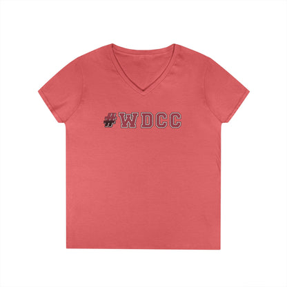 Stylish V-Neck T-Shirt with #WDCC Design, Casual Wear, Gift for Friends, Trendy Outfit, Everyday Style, Summer Fashion