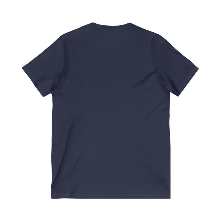 Navy blue V-neck t-shirt with short sleeves for baking enthusiasts.