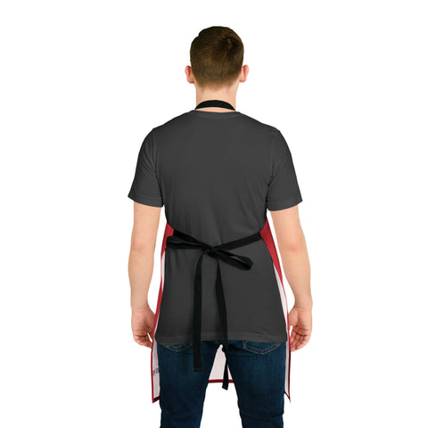 Apron with black strap and tie-back closure, durable polyester canvas, available in 5 colors.
